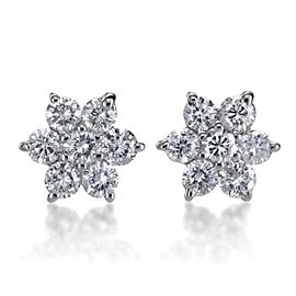 14K White Gold Diamond Flower Earrings