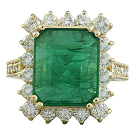 6.91 Carat Emerald 14K Yellow Gold Diamond Ring