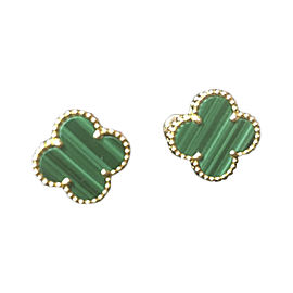 Van Cleef & Arpels 18K Yellow Gold Alhambra Malachite Earrings