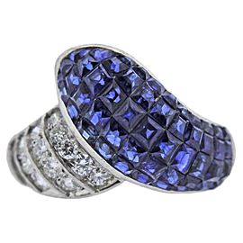 4.49 Carat Invisible Set Sapphire Diamond Platinum Cocktail Ring