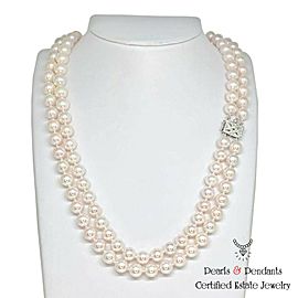 Diamond Akoya Pearl Necklace 8 mm 14k Gold 18 3/4" 2-Strand Certified $9,750