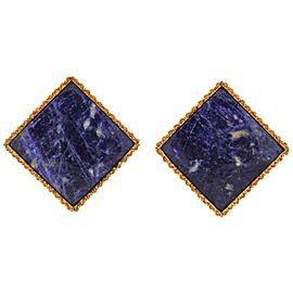 Lalaounis Greece Sodalite Gold Earrings