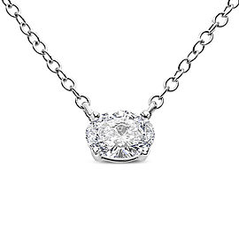 14K White Gold 1/2 Cttw Lab Grown Oval Shape Solitaire Diamond East West 18" Pendant Necklace (E-F Color, VS1-VS2 Clarity)