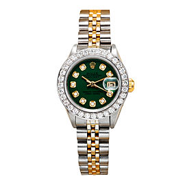 Two Tone Rolex Datejust 179173 26mm Green Dial with 1.8CT Diamond Bezel