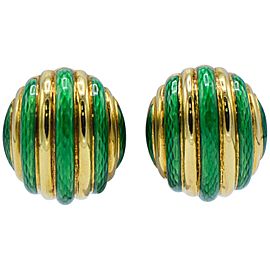 Tiffany & Co. 18 Karat Yellow Gold with Green Enamel Clip-On Earrings