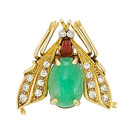 Van Cleef & Arpels 18K Yellow Gold 1.50ct Emerald, .40ct Diamond & Ruby Insect Brooch