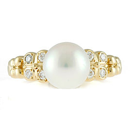 MIKIMOTO 18k Yellow Gold Diamond Pearl Ring LXKG-627