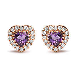 True 18K White and Rose Gold 1/6 Cttw Diamond and 4mm Heart Cut Purple Amethyst Gemstone Halo Heart Stud Earrings (G-H Color, SI1-SI2 Clarity)