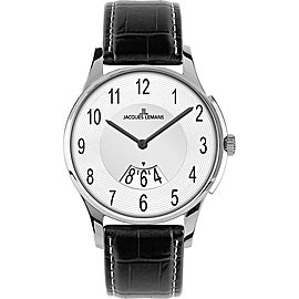 Jacques Lemans 1746B London Silver Dial Black Leather Strap Mens Watch