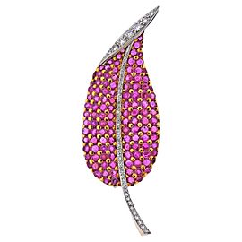 Ruby Diamond Gold Leaf Brooch Pin