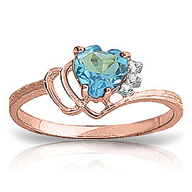 0.97 CTW 14K Solid Rose Gold Ring Natural Diamond Blue Topaz