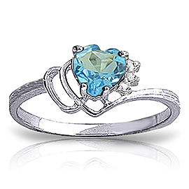 0.97 CTW 14K Solid White Gold Ring Natural Diamond Blue Topaz