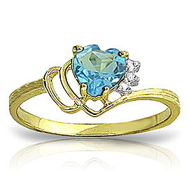 0.97 CTW 14K Solid Gold Ring Natural Diamond Blue Topaz