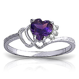 0.97 CTW 14K Solid White Gold Ring Natural Diamond Purple Amethyst