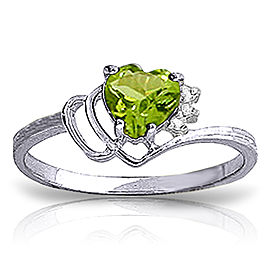 0.97 CTW 14K Solid White Gold Ring Natural Diamond Peridot