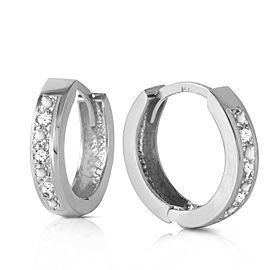 0.04 CTW 14K Solid White Gold Hoop Huggie Earrings Diamond