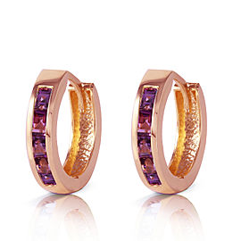 0.85 CTW 14K Solid Rose Gold Hoop Huggie Earrings Purple Amethyst