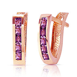 0.85 CTW 14K Solid Rose Gold Oval Huggie Earrings Purple Amethyst