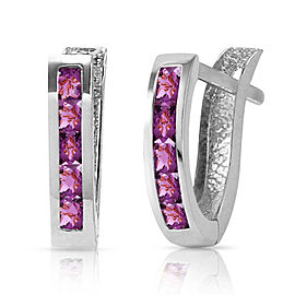 0.85 CTW 14K Solid White Gold Oval Huggie Earrings Purple Amethyst