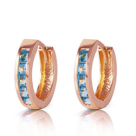 1.2 CTW 14K Solid Rose Gold Hoop Huggie Earrings Blue Topaz