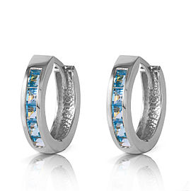 1.2 CTW 14K Solid White Gold Hoop Huggie Earrings Blue Topaz