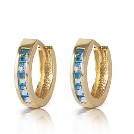 1.2 CTW 14K Solid Gold Hoop Huggie Earrings Blue Topaz