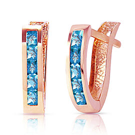 1.2 CTW 14K Solid Rose Gold Oval Huggie Earrings Blue Topaz