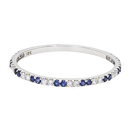 18K White Gold with 0.12ct. Diamond and 0.16ct. Sapphire Band Ring Size 8