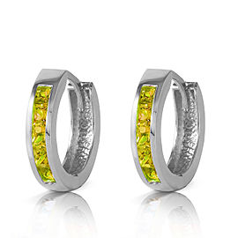 1 CTW 14K Solid White Gold Hoop Huggie Earrings Peridot