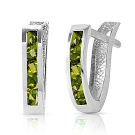 1 CTW 14K Solid White Gold Oval Huggie Earrings Peridot