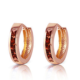 1.3 CTW 14K Solid Rose Gold Hoop Huggie Earrings Garnet