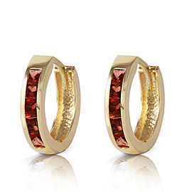 1.3 CTW 14K Solid Gold Hoop Huggie Earrings Garnet