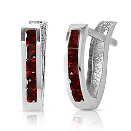 1.3 CTW 14K Solid White Gold Oval Huggie Earrings Garnet