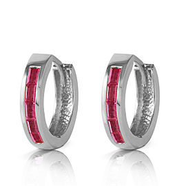 1.3 CTW 14K Solid White Gold Hoop Earrings Natural Ruby