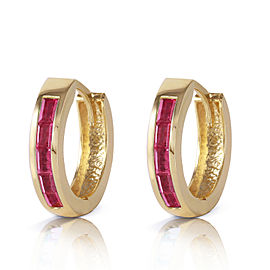 1.3 CTW 14K Solid Gold Hoop Earrings Natural Ruby