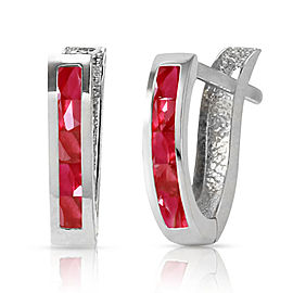 1.3 CTW 14K Solid White Gold Oval Huggie Earrings Ruby