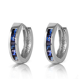 1.3 CTW 14K Solid White Gold Hoop Earrings Natural Sapphire