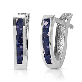 1.3 CTW 14K Solid White Gold Oval Huggie Earrings Sapphire