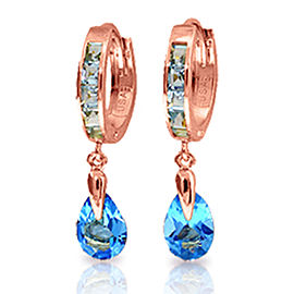 4.2 CTW 14K Solid Rose Gold Huggie Earrings Dangling Blue Topaz