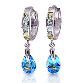 4.2 CTW 14K Solid White Gold Huggie Earrings Dangling Blue Topaz