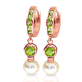 4.3 CTW 14K Solid Rose Gold Huggie Earrings Cultured Pearl Peridot