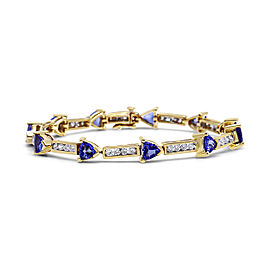 14K Yellow Gold 1 5/8 Cttw Diamond and 5MM Trillion Blue Tanzanite Link Bracelet (H-I Color, I1-I2 Clarity) - 7"