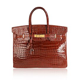 Hermès Shiny Miel Porosus Crocodile Birkin 35 GHW