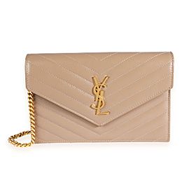 Saint Laurent Dark Beige Grain de Poudre Envelope Chain Wallet