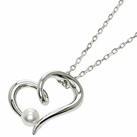 MIKIMOTO Pearl Pearl heart motif K18 White Gold Necklace LXGQJ-528