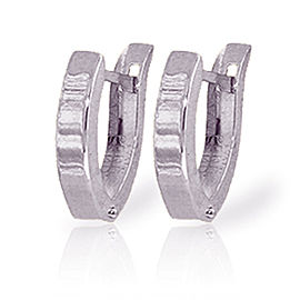 14K Solid White Gold Oval Hoop Huggie Earrings