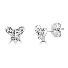 14k White Gold & Diamond Butterfly Studs