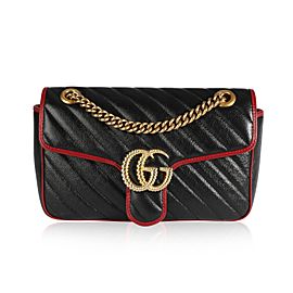 Gucci Black Vintage Effect Matelassé Leather GG Marmont Small Shoulder Bag