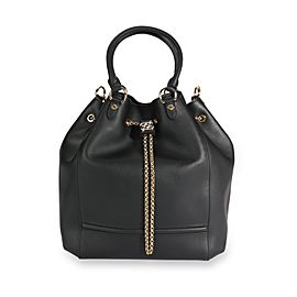 Fendi Black Vitello Leather Karligraphy Chain Bucket Bag