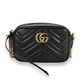 Gucci Black Matelassé Leather Small GG Marmont Shoulder Bag